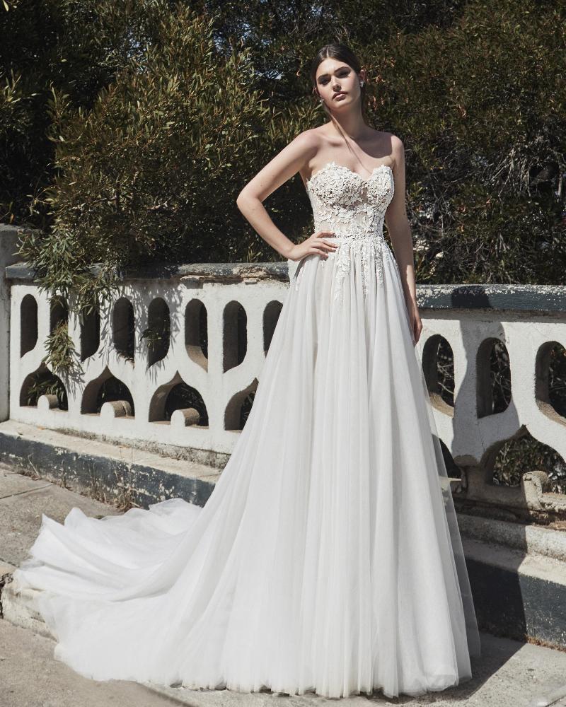 La9242 strapless or off the shoulder wedding dress with tulle and lace4